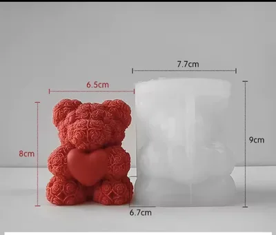 תבנית סיליקון דובי פרחים עם לב  מתאים גבס נר אפוקסי.